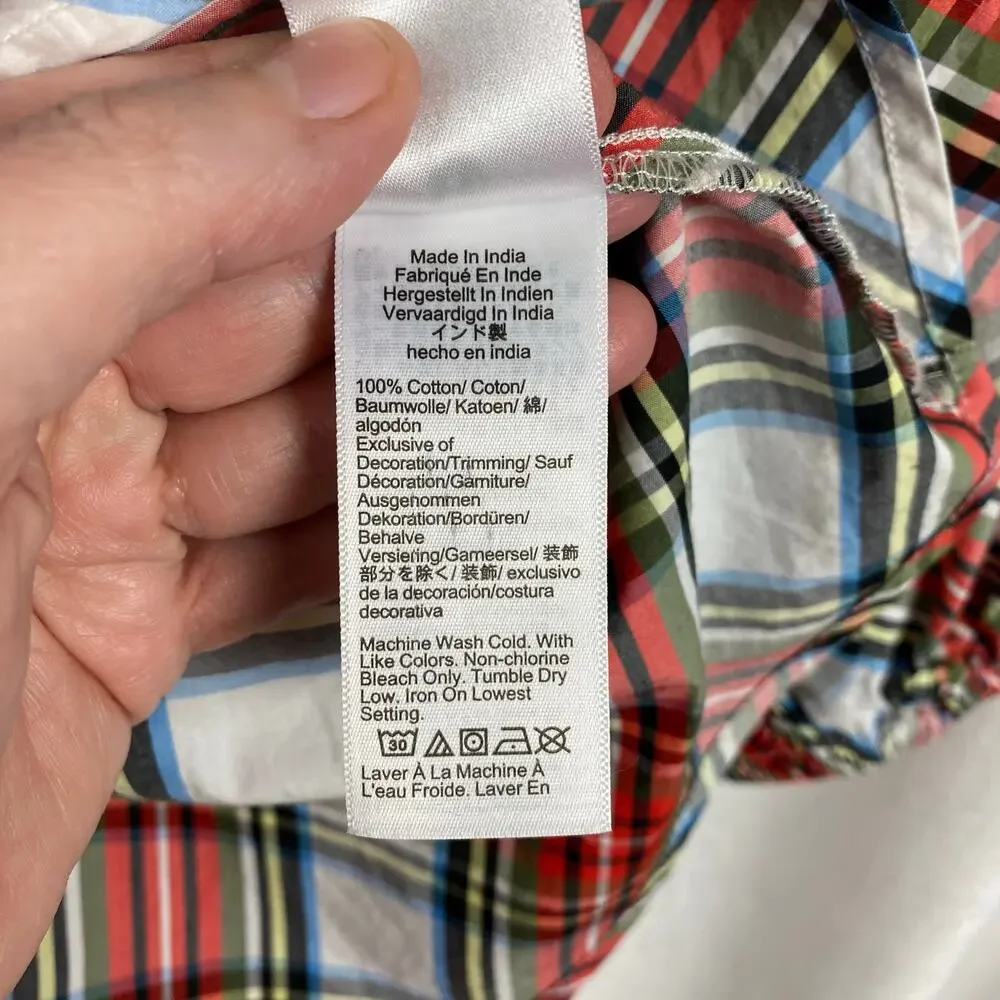 J.Crew Tartan Plaid Smocked Neck Popover Blouse Sz.XS